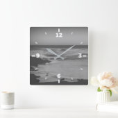 白黒ミニマル海岸 スクエア壁時計 (ホーム)