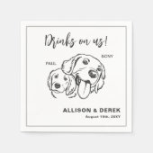 白黒ミニマル犬ペットズ結婚ズ スタンダードカクテルナプキン (正面)