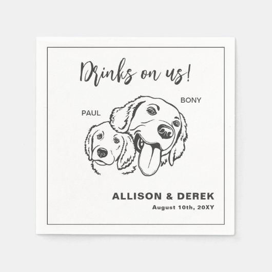 白黒ミニマル犬ペットズ結婚ズ スタンダードカクテルナプキン (正面)