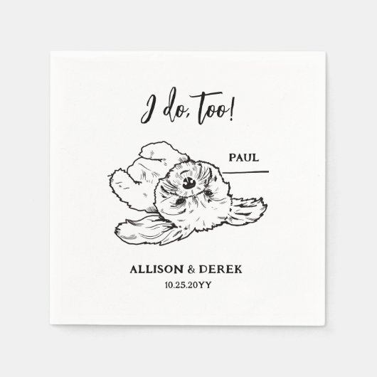 白黒ミニマル犬ペットズ結婚ズ スタンダードカクテルナプキン (正面)