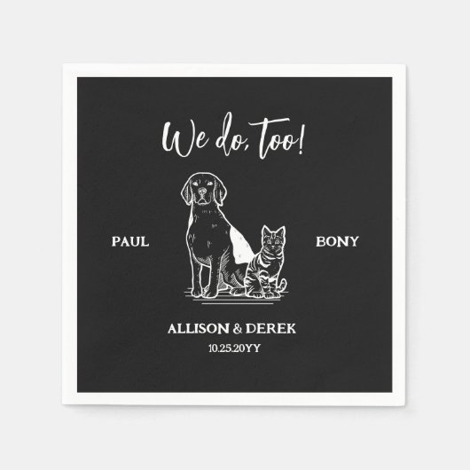 白黒ミニマル犬ペットズ結婚ズ スタンダードカクテルナプキン (正面)