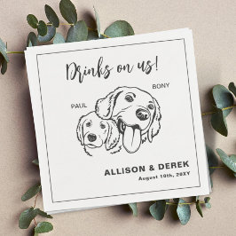 白黒ミニマル犬ペットズ結婚ズ スタンダードカクテルナプキン