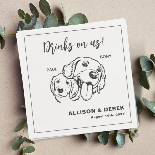 白黒ミニマル犬ペットズ結婚ズ スタンダードカクテルナプキン