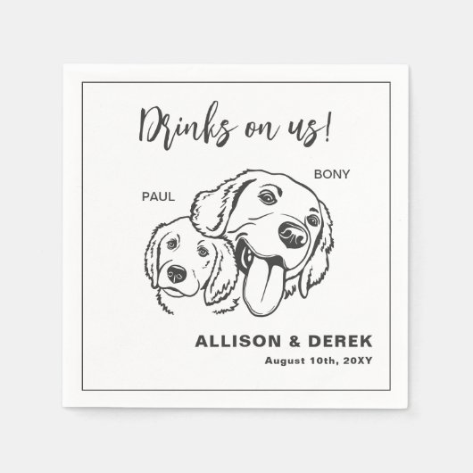 白黒ミニマル犬ペットズ結婚ズ スタンダードカクテルナプキン (正面)