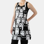 白黒ミニマル猫パターン エプロン (インサイチュ)