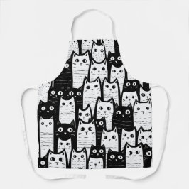 白黒ミニマル猫パターン エプロン