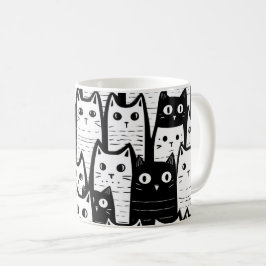 白黒ミニマル猫パターン コーヒーマグカップ