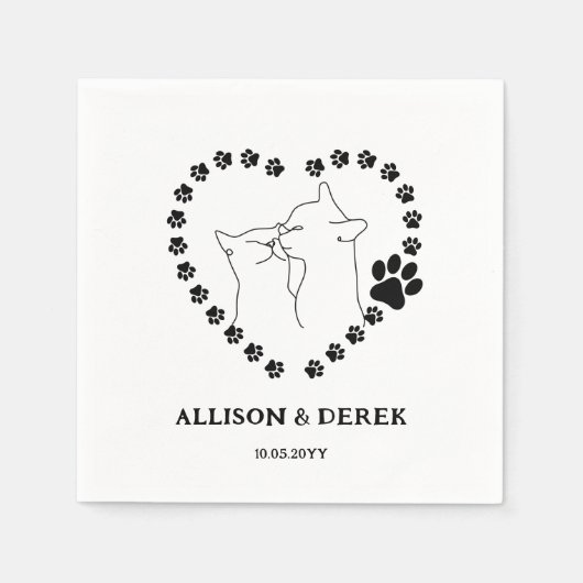 白黒ミニマル猫ペット結婚ズ スタンダードカクテルナプキン (正面)