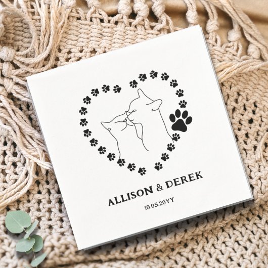 白黒ミニマル猫ペット結婚ズ スタンダードカクテルナプキン