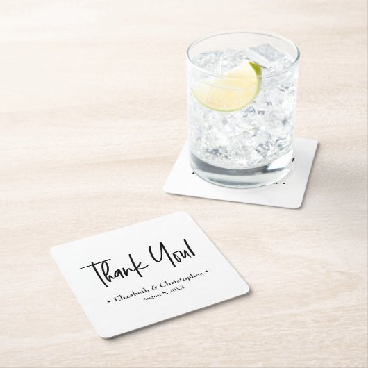 白黒ミニマル結婚の感謝のお願い スクエアペーパーコースター (インサイチュ)