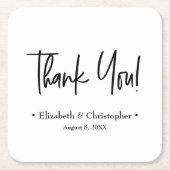 白黒ミニマル結婚の感謝のお願い スクエアペーパーコースター (正面)