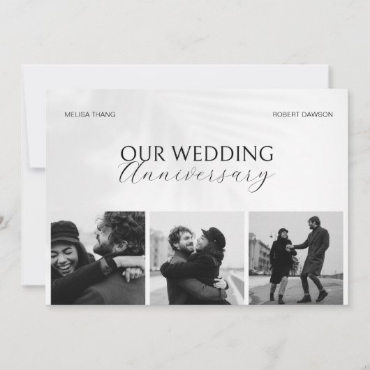 白黒ミニマル結婚ム写真記念日 招待状 (正面)