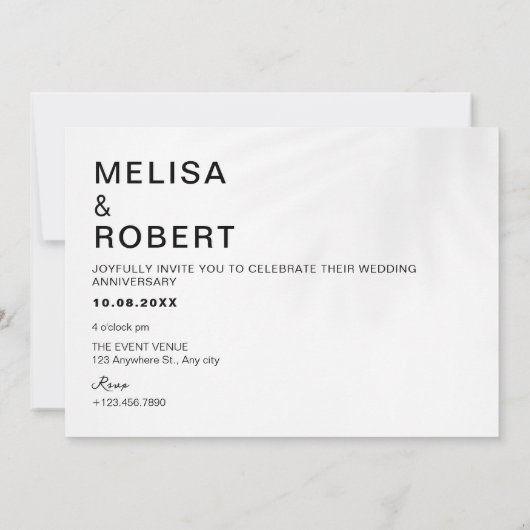 白黒ミニマル結婚ム写真記念日 招待状 (裏面)