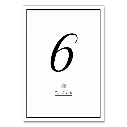 白黒ミニマル結婚リストのテーブルカード テーブルナンバー (正面)