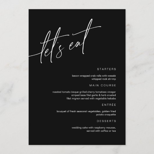 白黒ミニマル結婚リストのメニューカード メニュー (正面)