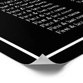 白黒ミニマル結婚リストの座席表 ポスター (角)