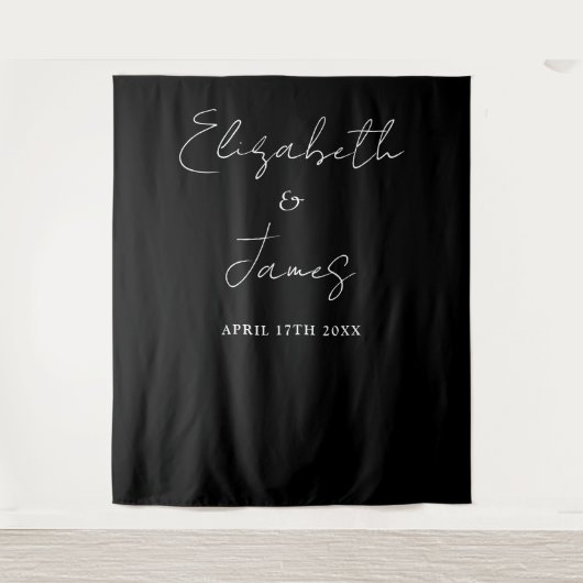 白黒ミニマル結婚リストの背景 タペストリー (正面)