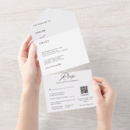 白黒ミニマル結婚リストのQrコードRSVP オールインワン招待状