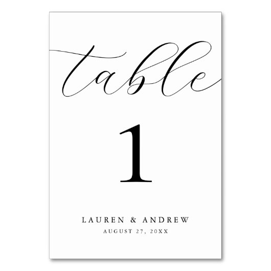 白黒ミニマル結婚リスト |イベントカスタム テーブルナンバー (正面)