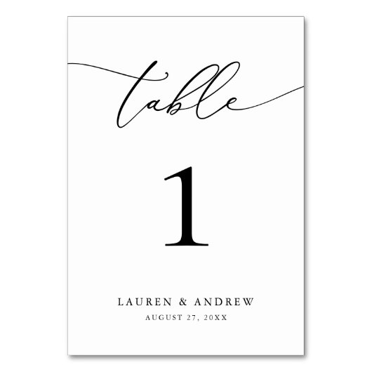白黒ミニマル結婚リスト |イベントカスタム テーブルナンバー (正面)