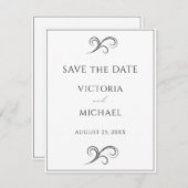 白黒ミニマル結婚リスト セーブザデート (正面/裏面)