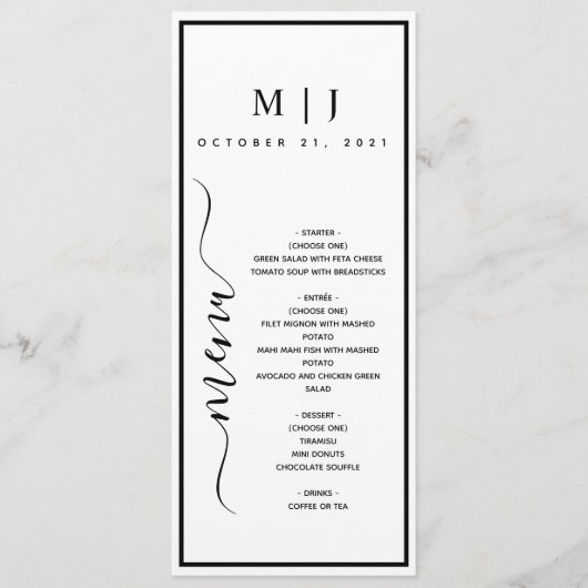 白黒ミニマル結婚リスト メニュー (正面)