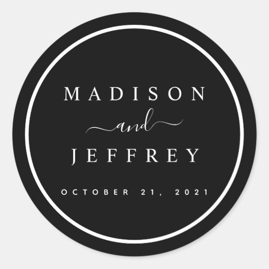 白黒ミニマル結婚リスト ラウンドシール (正面)