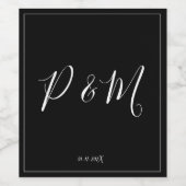 白黒ミニマル結婚リスト ワインラベル (シングルラベル)