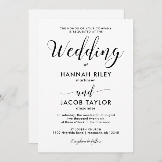 白黒ミニマル結婚リスト 招待状 (正面/裏面)