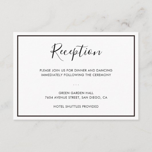 白黒ミニマル結婚式レセプションカード エンクロージャーカード (正面)