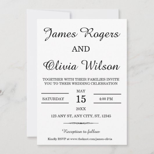 白黒ミニマル結婚式招待状 招待状 (正面)