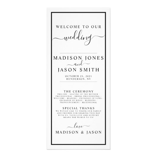 白黒ミニマル結婚式 プログラム (正面)