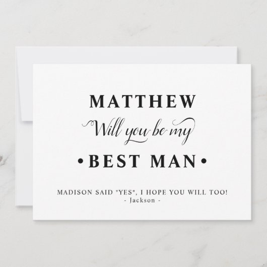 白黒ミニマル花婿介添人提案カード 招待状 (正面)