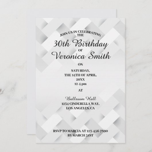 白黒ミニマル誕生日招待状 招待状 (正面/裏面)