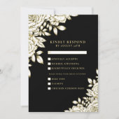 白黒ミニマル金ゴールドモダンシックフローラRSVP 招待状 (正面)