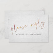 白黒ミニマル金ゴールド式結婚式RSVPの食事 招待状 (正面/裏面)