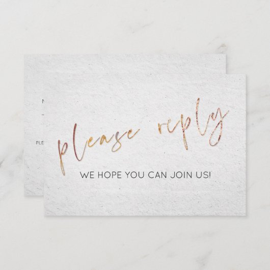 白黒ミニマル金ゴールド式結婚式RSVPの食事 招待状 (正面/裏面)