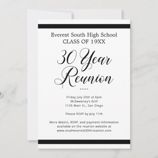 白黒ミニマル30年クラス懇親会 招待状 (正面)