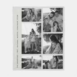 白黒ミニマル6フォトコラージュの家族の名前 フリースブランケット