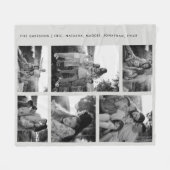 白黒ミニマル6フォトコラージュの家族の名前 フリースブランケット (正面(横))