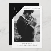 白黒ミニマル・モノグラム祝写真 セーブザデート (正面/裏面)