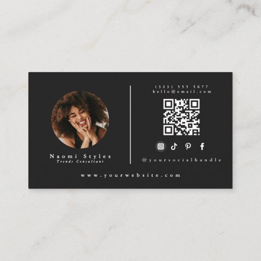 白黒ミニマルQRコードプロフェッショナル写真 名刺 (裏面)