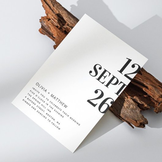 白黒ミニマ結婚リストタイポグラフィ+ QR 招待状