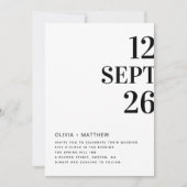 白黒ミニマ結婚リストタイポグラフィ+ QR 招待状 (正面)