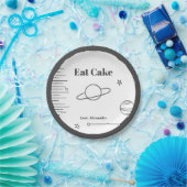 白黒ミニマ食べラストケーキ宇宙テーマ惑星 ペーパープレート (パーティー)