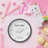 白黒ミニマ食べラストケーキ宇宙テーマ惑星 ペーパープレート (パーティー)