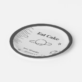 白黒ミニマ食べラストケーキ宇宙テーマ惑星 ペーパープレート (アングル)