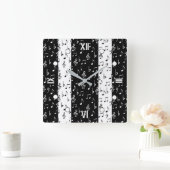 白黒ミュージカルのウストライプォールクロック スクエア壁時計 (ホーム)