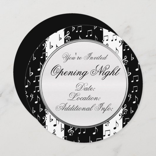 白黒ミュージカルストライプラウンド招待状2 招待状 (正面/裏面)