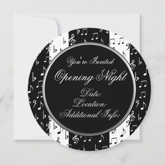 白黒ミュージカルストライプラウンド招待状 招待状 (正面)